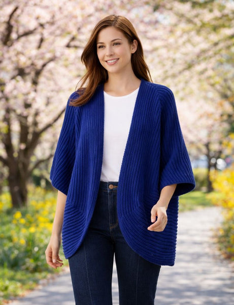 Knitted Kimono Jacket - Navy