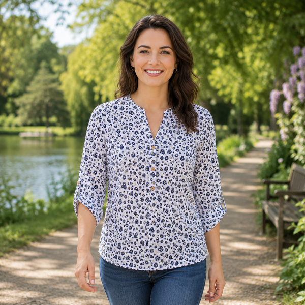 Ditsy Flower Grandad Top - White