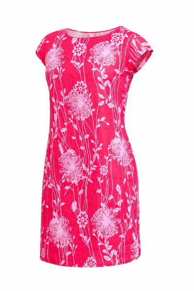 Linen Shift Dandelion Print - Raspberry