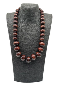 Wooden Elasticated Bead Necklace - Dark Wood