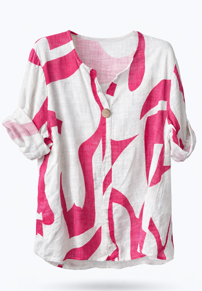 Abstract Print One Button Top - Pink