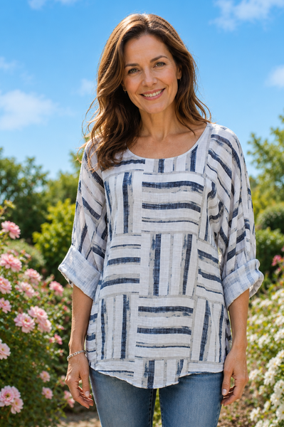 Geometric Squares Top - White
