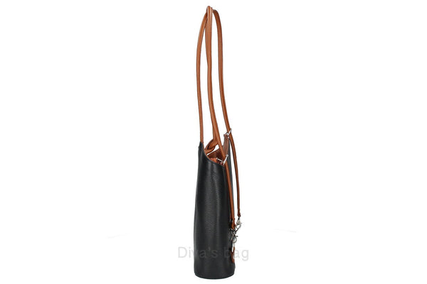 Italian Leather Pebble-Dash Backpack - Black & Tan