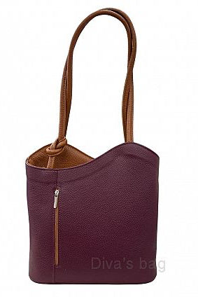 Italian Leather Pebble-Dash Backpack - Wine & Tan