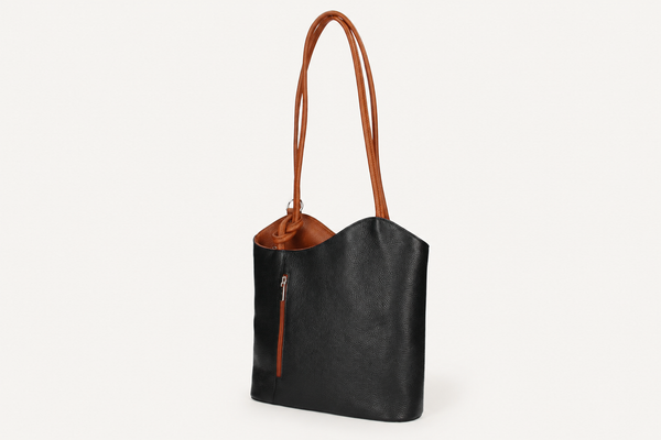 Italian Leather Pebble-Dash Backpack - Black & Tan