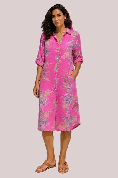 Wisteria Print Shirt Dress - Fuchsia