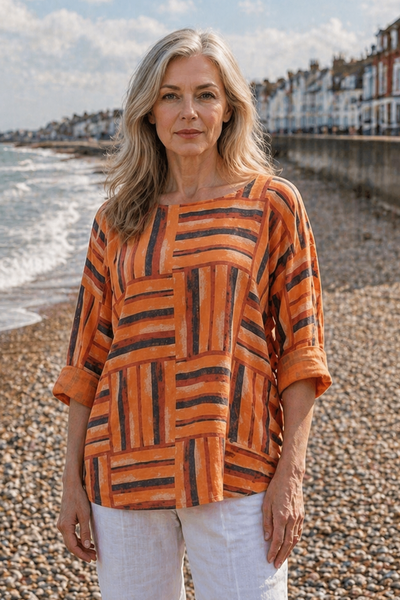 Geometric Squares Top - Burnt Orange