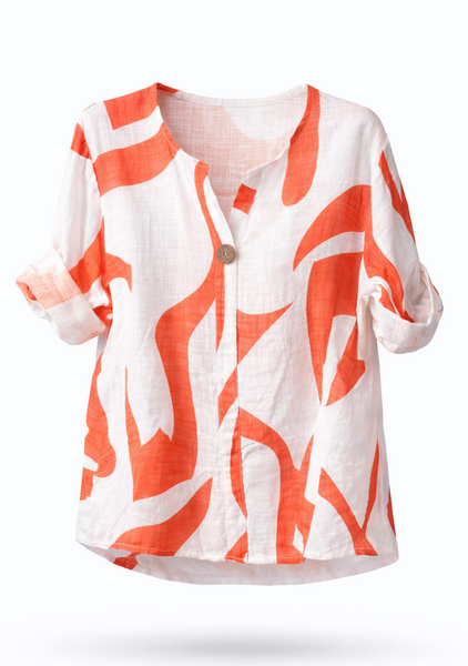 Abstract Print One Button Top - Coral