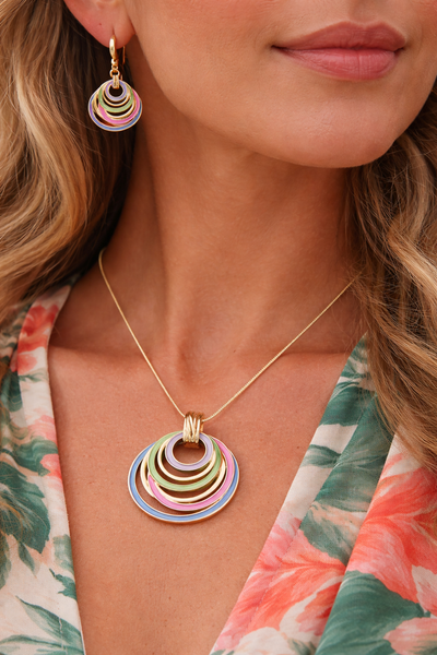 Colourful Circles Necklace & Earrings - Multi