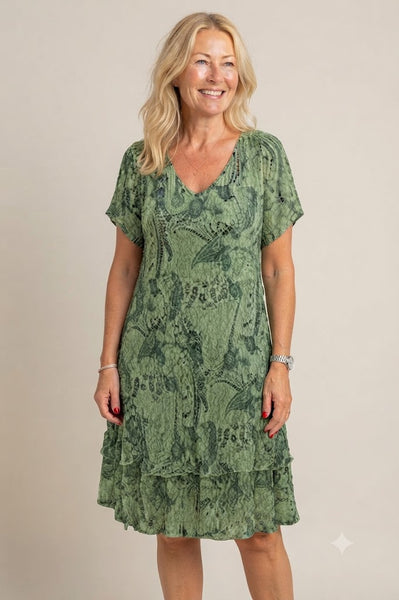 Paisley Carol Layered Dress  - Moss Green