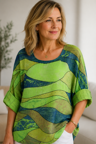 Wave Print Top - Green