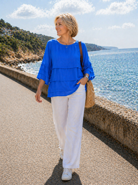 Pin Tuck Plain Top - Royal Blue