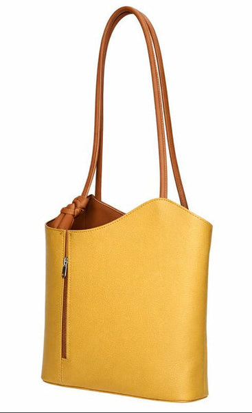 Italian Leather Pebble-Dash Backpack - Yellow & Tan