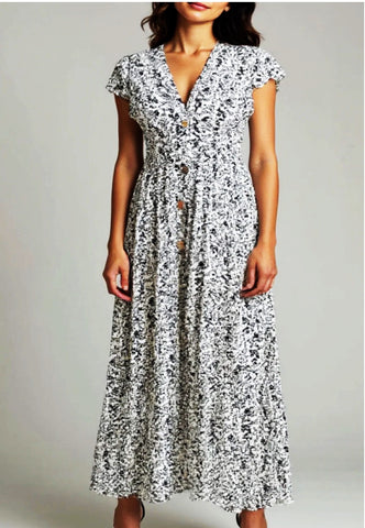 Molly Ditsy Print Dress - Black & White