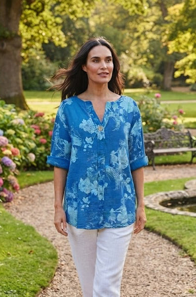 Floral Print Top New - Blue