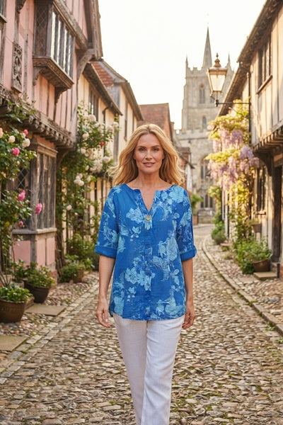 Floral Print Top New - Blue