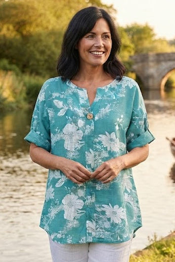 Floral Print Top New - Teal