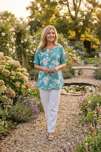 Floral Print Top New - Teal