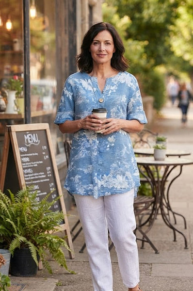 Floral Print Top New - Denim