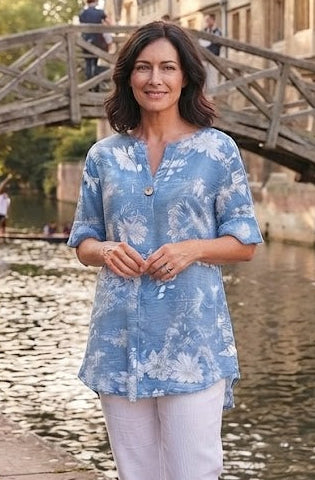Floral Print Top New - Denim