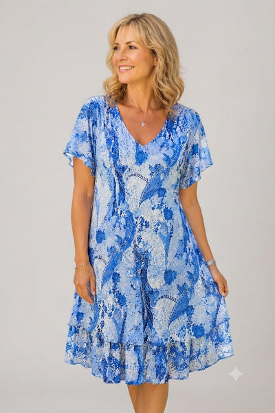 Paisley Carol Layered Dress - Denim Blue