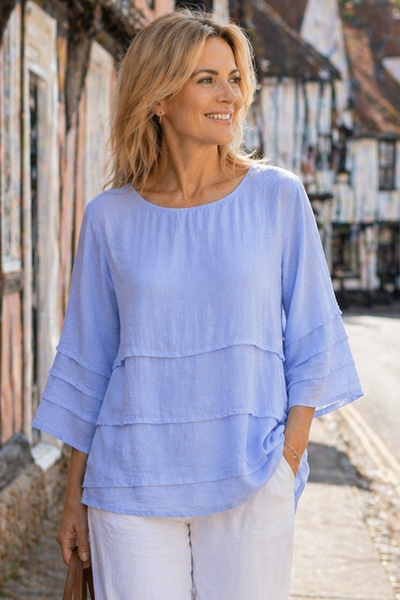Pin Tuck Plain Top - Powder Blue