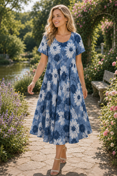 Bold Daisy Dress - Denim Blue