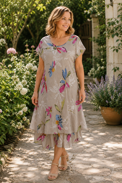 Carol Layered Floral Dress - Mocha