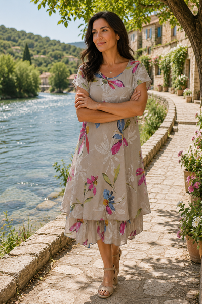 Carol Layered Floral Dress - Mocha