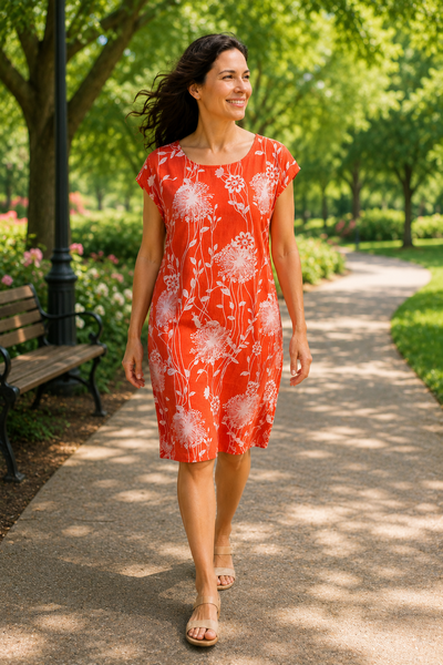Linen Shift Dandelion Print - Coral