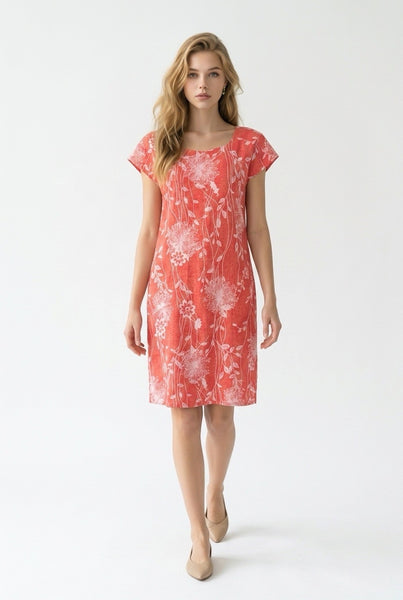Linen Shift Dandelion Print - Coral