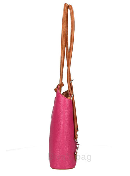 Italian Leather Pebble-Dash Backpack - Fuchsia  & Tan