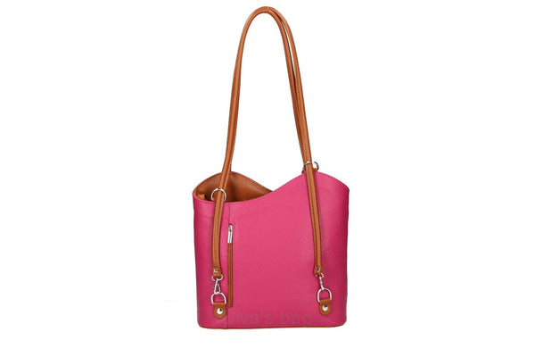 Italian Leather Pebble-Dash Backpack - Fuchsia  & Tan