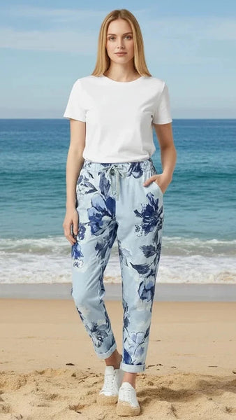 Floral Print Magic Trousers - Blue