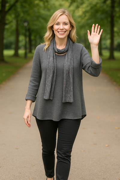 Knitted Layer Top with Scarf - Denim
