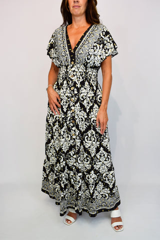 Aztec Paisley Border Maxi Dress - Black