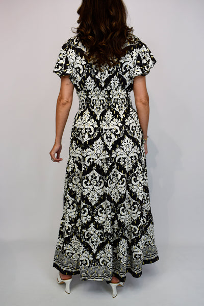 Aztec Paisley Border Maxi Dress - Black