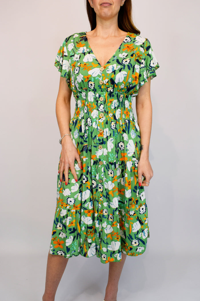 Abstract Flower Dress - Green