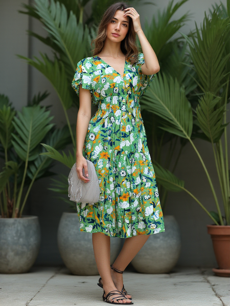 Abstract Flower Dress - Green