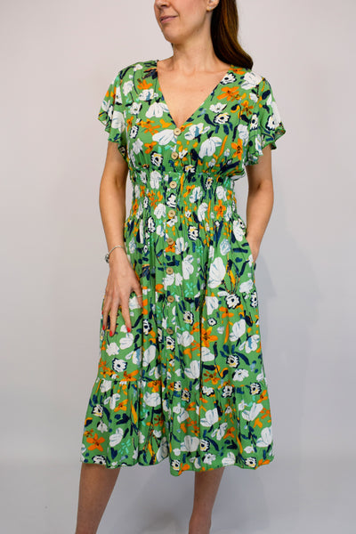 Abstract Flower Dress - Green