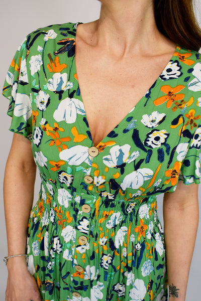 Abstract Flower Dress - Green