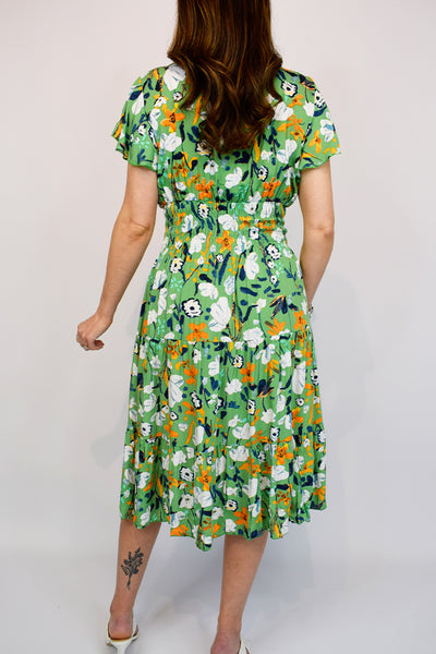 Abstract Flower Dress - Green