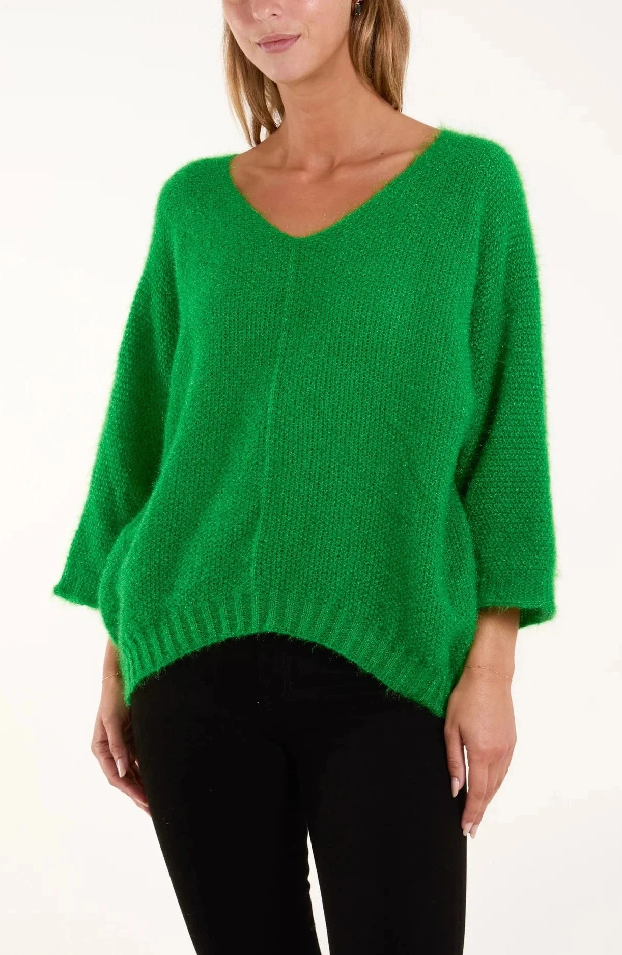 Fluffy V-Neck Knit - Green