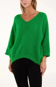 Fluffy V-Neck Knit - Green