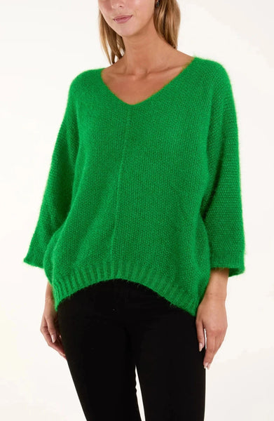Fluffy V-Neck Knit - Green