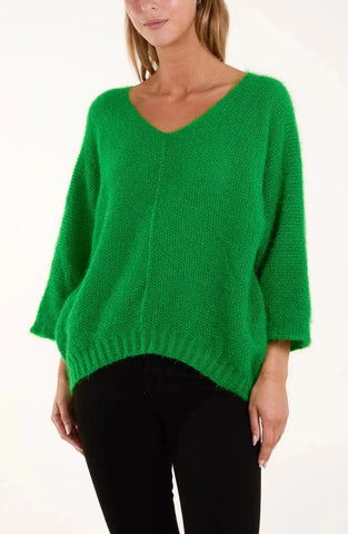 Fluffy V-Neck Knit - Green