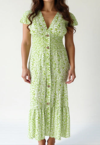 Molly Ditsy Print Dress - Lime