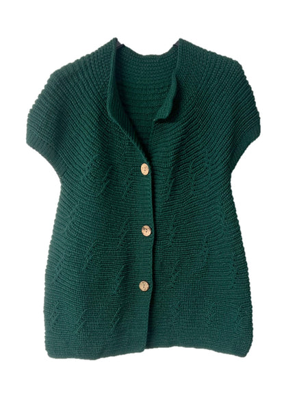Short Sleeve 3 Button Cardigan - Forest Green