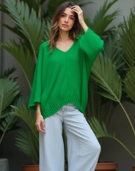 Fluffy V-Neck Knit - Green