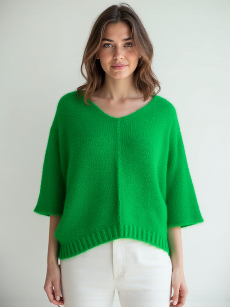 Fluffy V-Neck Knit - Green